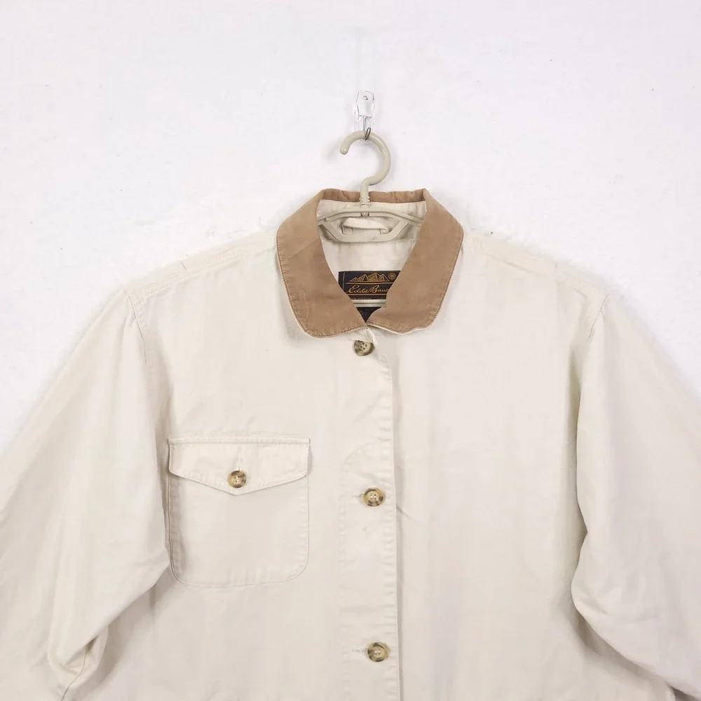 Vintage Eddie Bauer  Barn Chore Jacket Mens Large Ivory Field Travel Safari 90s
